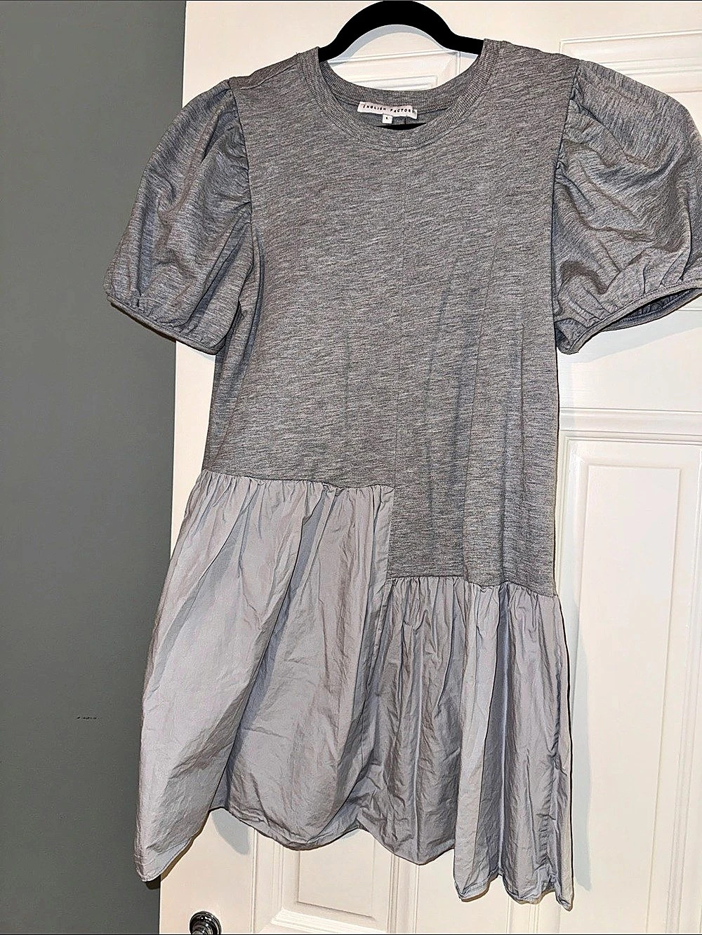 English Factory Poplin Combo Knit Mini Dress Gray Large Like New